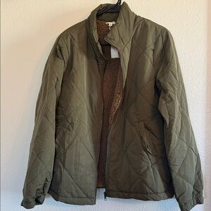 L Hem & Thread Olive Green Quilted Jacket with Sherpa lining